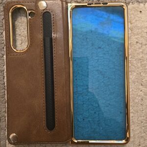 Brown Leather Phone Case with Gold Trim